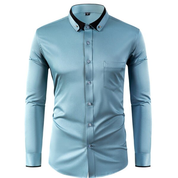 Color Effect Collar Design Solid Color Slim Fit Men's Shirt - Image 10