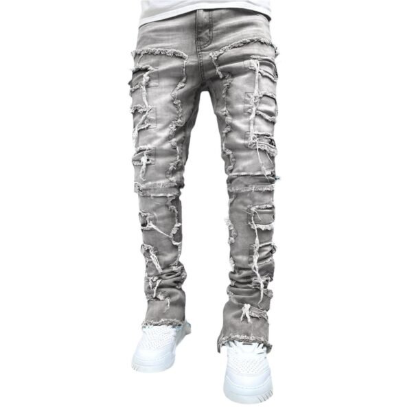 Men Trousers Individual Patched Pants Long Tight Fit Stacked Jeans For Mens Clothing - Image 8