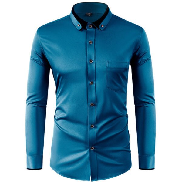 Color Effect Collar Design Solid Color Slim Fit Men's Shirt - Image 8
