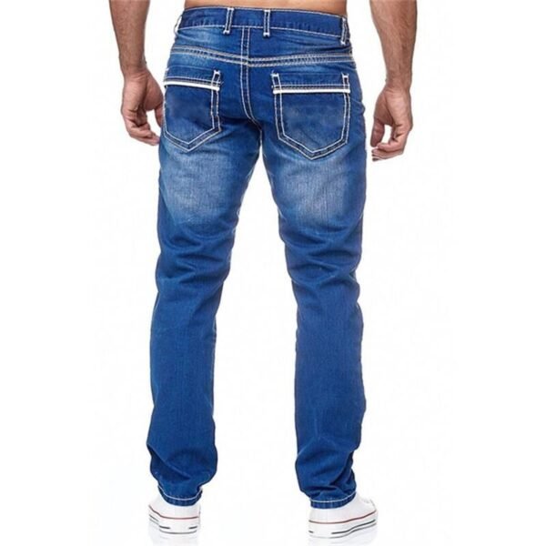 Men Jeans With Pockets Straight Pants Business Casual Daily Streetwear Trousers Men's Clothing - Image 2