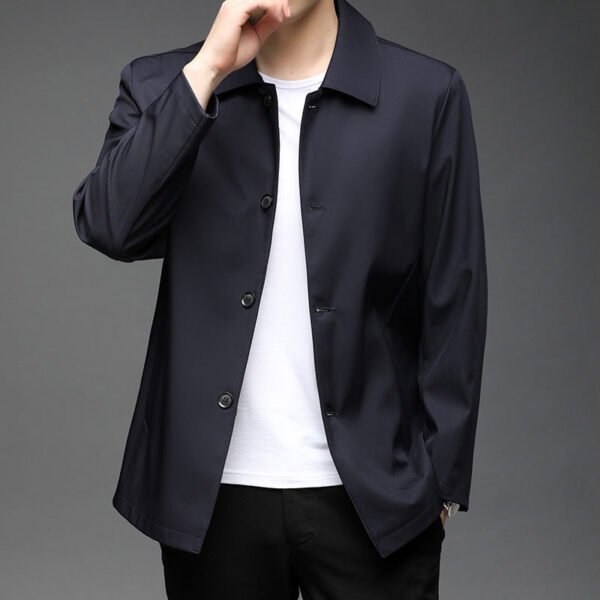 Fall Winter Men Polo Collar Solid Color Business Jacket Short Button Lightweight Coat - Image 4