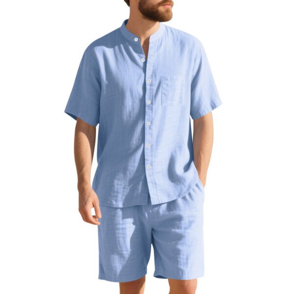 American Linen Suit Men's Summer Two-piece Suit Henry Collar Beach - Image 7