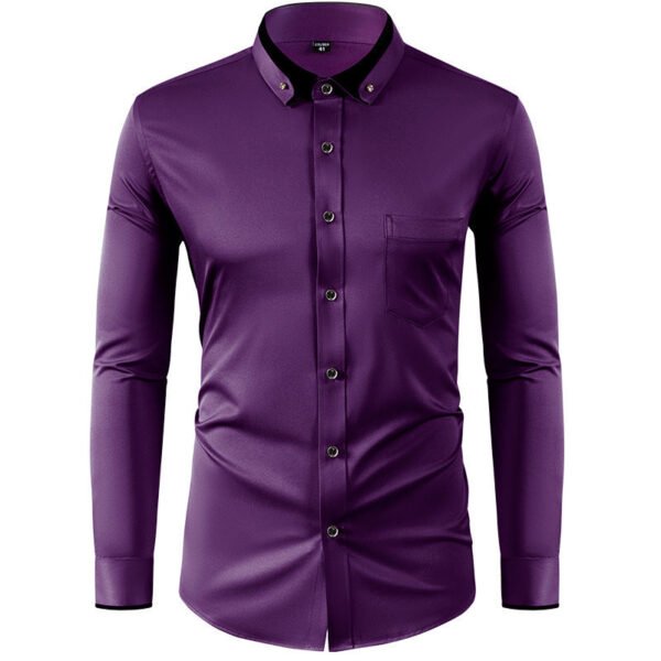 Color Effect Collar Design Solid Color Slim Fit Men's Shirt - Image 5