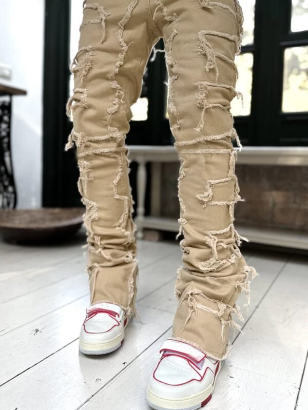 Men Trousers Individual Patched Pants Long Tight Fit Stacked Jeans For Mens Clothing - Image 7