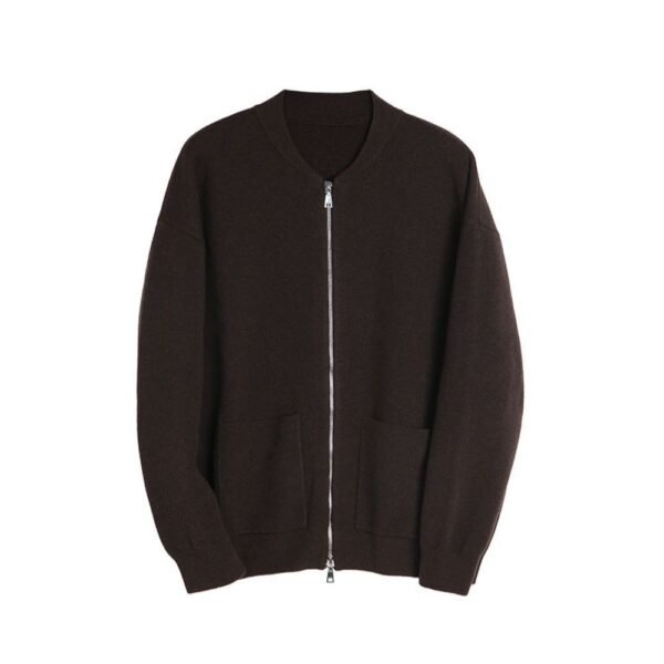 Heavy Two-way Zipper Knitted Cardigan Simple Casual Baseball Collar Sweater - Image 5