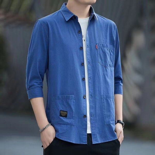 Casual Lapel Long Sleeve Shirt With Pockets Spring And Autumn Jacket Shirt Men's Tops - Image 5