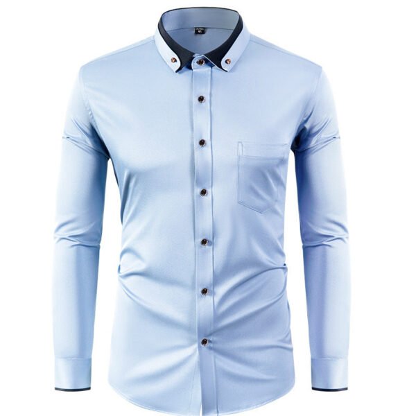 Color Effect Collar Design Solid Color Slim Fit Men's Shirt - Image 6