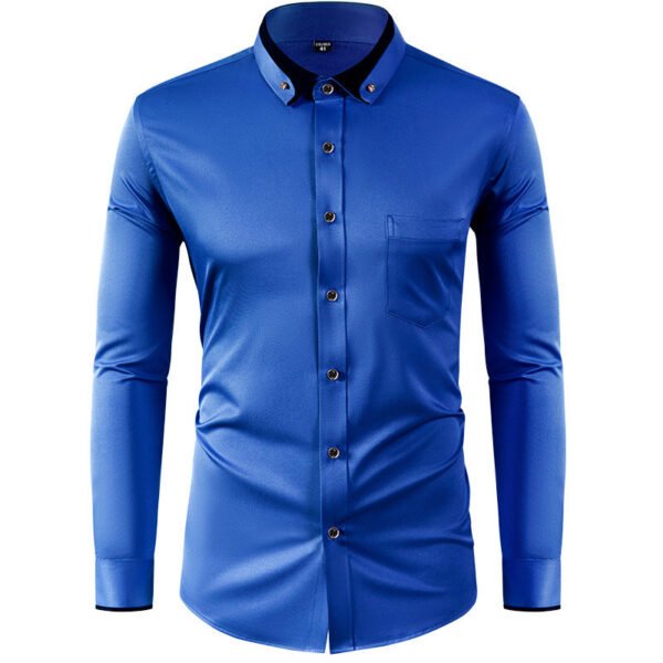 Color Effect Collar Design Solid Color Slim Fit Men's Shirt - Image 4