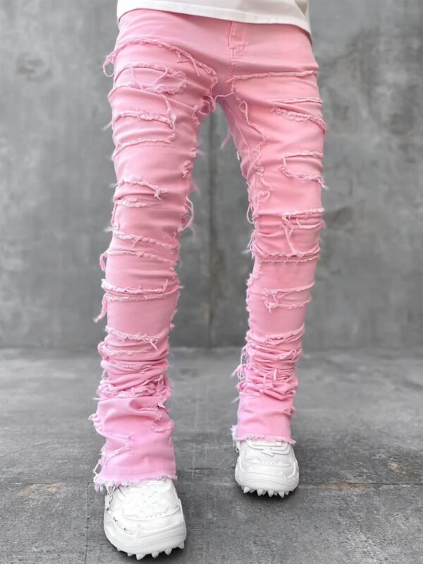 Men Trousers Individual Patched Pants Long Tight Fit Stacked Jeans For Mens Clothing - Image 10