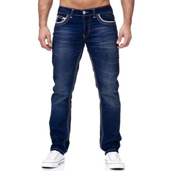 Men Jeans With Pockets Straight Pants Business Casual Daily Streetwear Trousers Men's Clothing - Image 4