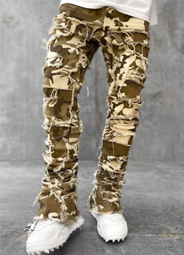 Men Trousers Individual Patched Pants Long Tight Fit Stacked Jeans For Mens Clothing - Image 2