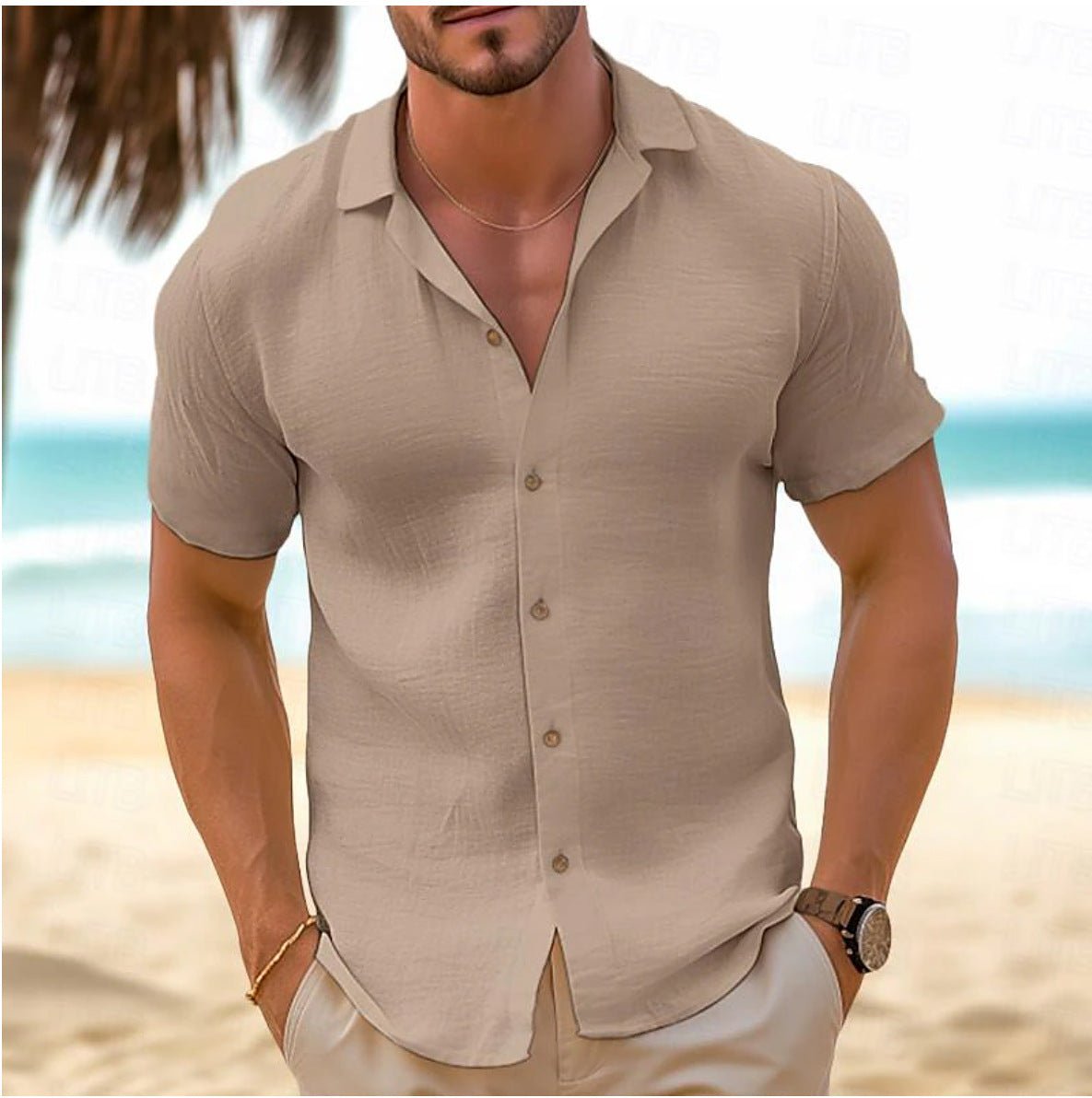 Men's Button Beach Shirt Short Sleeve - Image 8
