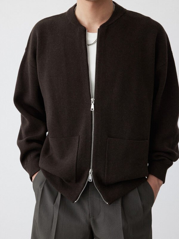 Heavy Two-way Zipper Knitted Cardigan Simple Casual Baseball Collar Sweater - Image 6