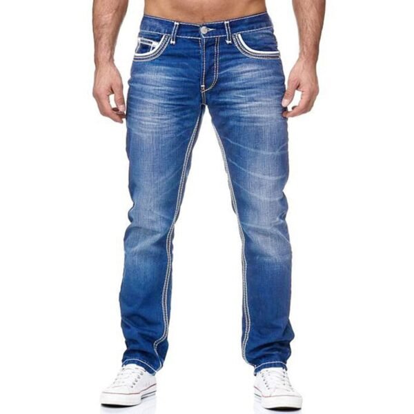 Men Jeans With Pockets Straight Pants Business Casual Daily Streetwear Trousers Men's Clothing - Image 5