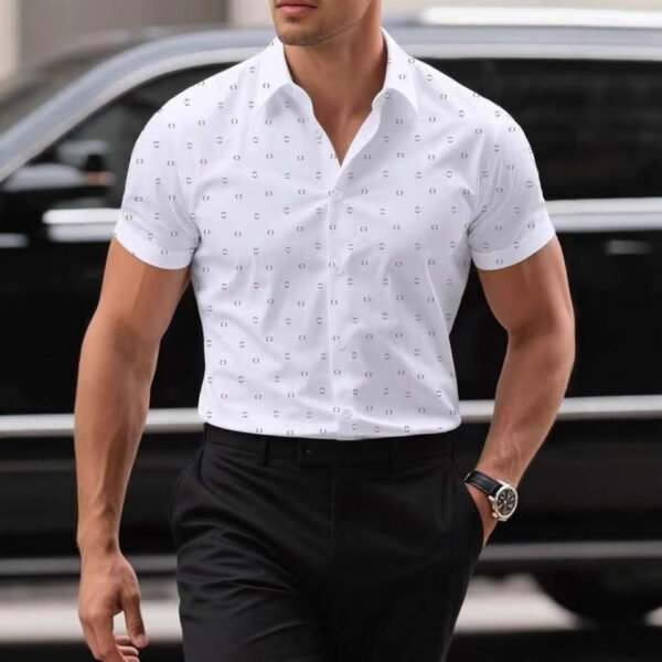Breathable Stretch Thin Printed Short-sleeved Men's Shirt - Image 6