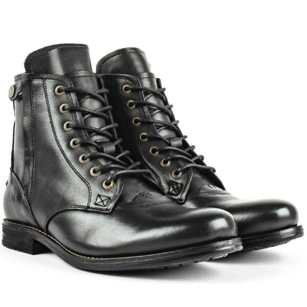 Knight Series Two-tone Side Zipper Leather Boots - Image 6