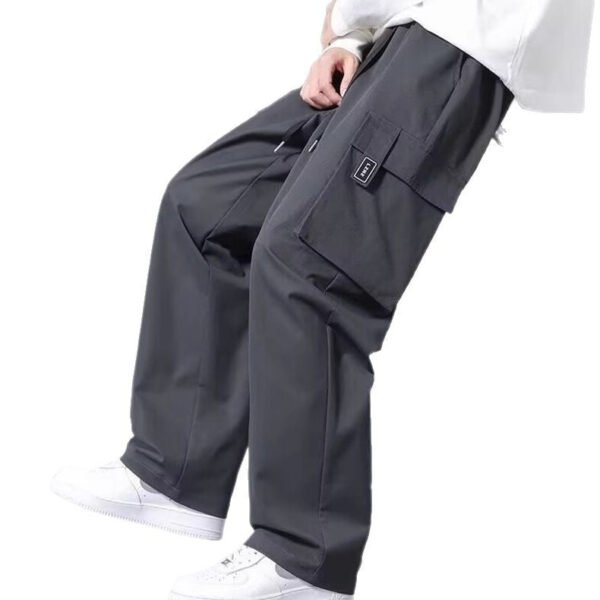 Large Loose Pockets Drawstring Boys Straight Cargo Pants - Image 2