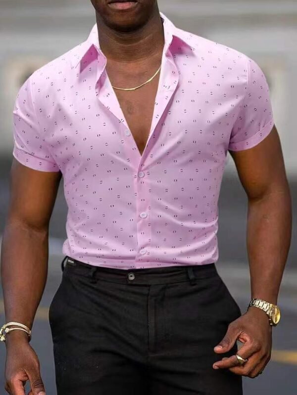 Breathable Stretch Thin Printed Short-sleeved Men's Shirt - Image 5