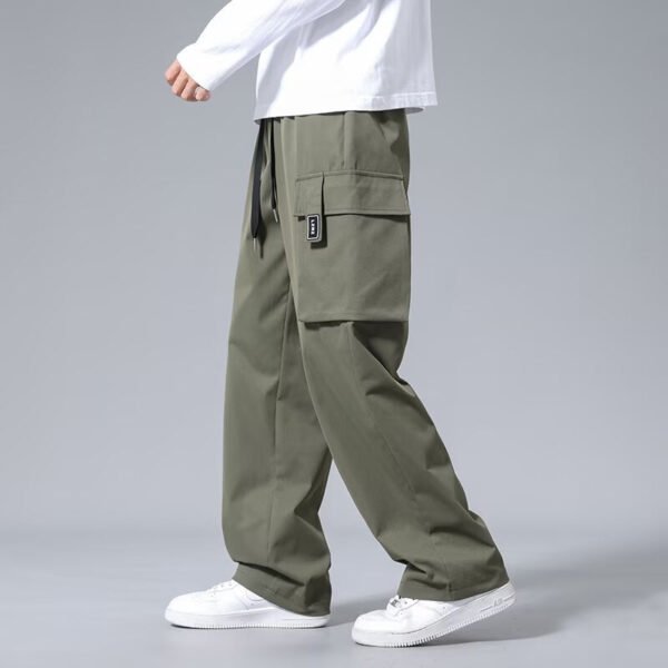 Large Loose Pockets Drawstring Boys Straight Cargo Pants - Image 3