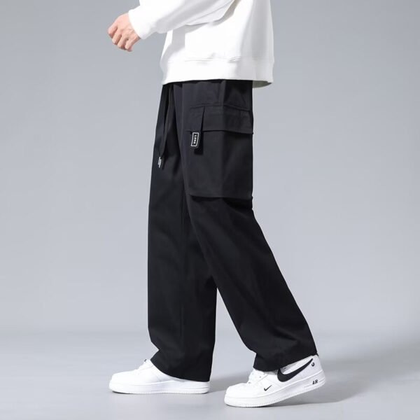 Large Loose Pockets Drawstring Boys Straight Cargo Pants - Image 4
