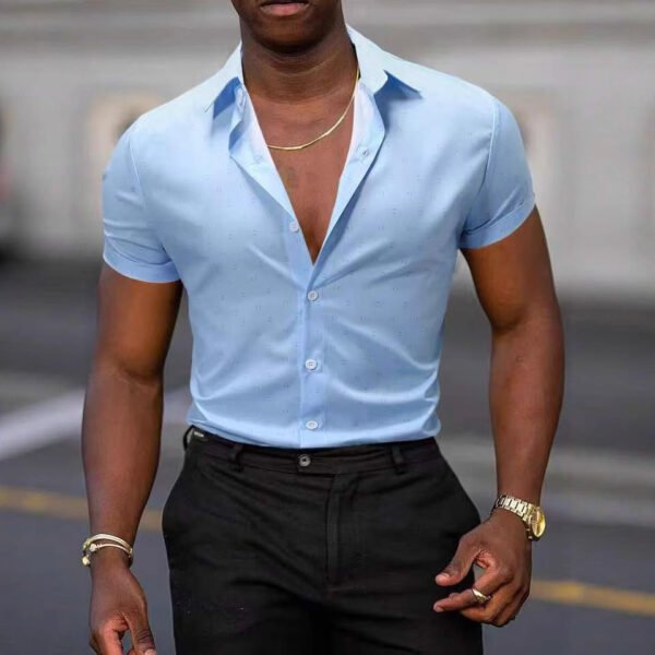 Breathable Stretch Thin Printed Short-sleeved Men's Shirt - Image 3