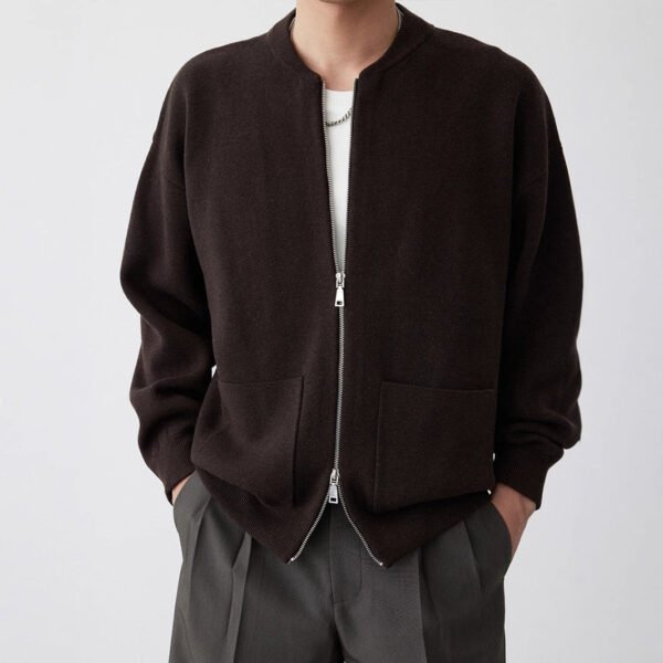 Heavy Two-way Zipper Knitted Cardigan Simple Casual Baseball Collar Sweater - Image 3
