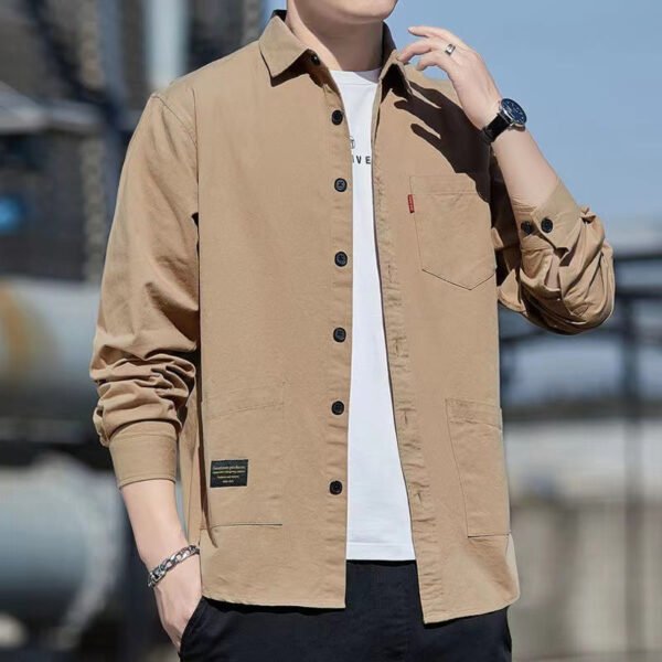 Casual Lapel Long Sleeve Shirt With Pockets Spring And Autumn Jacket Shirt Men's Tops - Image 6