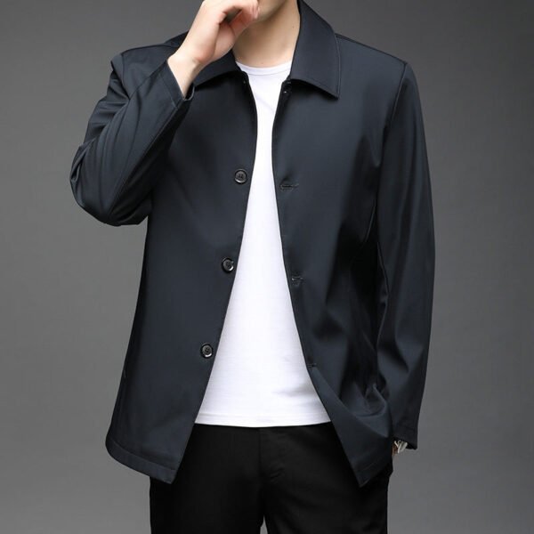Fall Winter Men Polo Collar Solid Color Business Jacket Short Button Lightweight Coat - Image 2