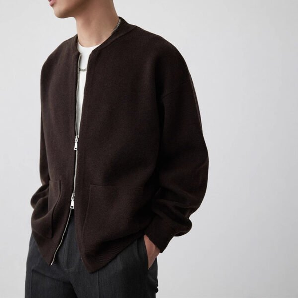 Heavy Two-way Zipper Knitted Cardigan Simple Casual Baseball Collar Sweater - Image 2
