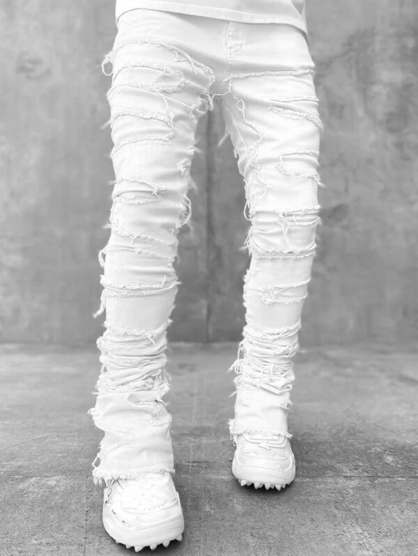 Men Trousers Individual Patched Pants Long Tight Fit Stacked Jeans For Mens Clothing - Image 13