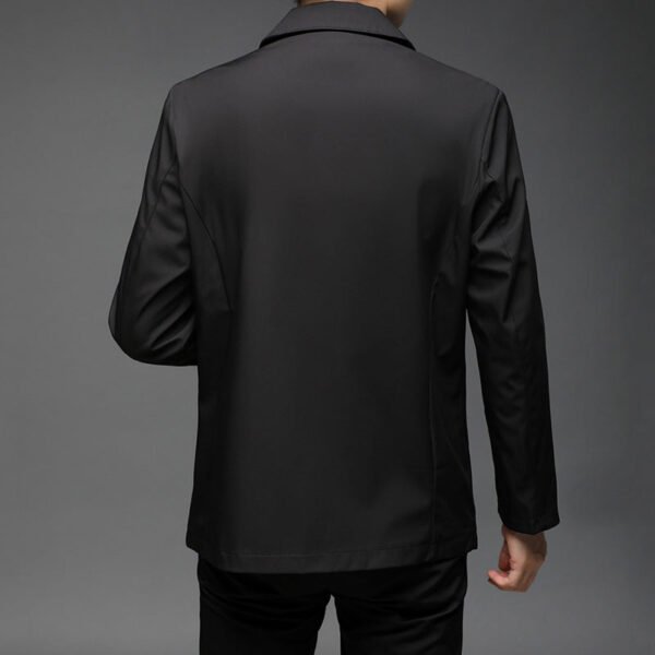 Fall Winter Men Polo Collar Solid Color Business Jacket Short Button Lightweight Coat - Image 5