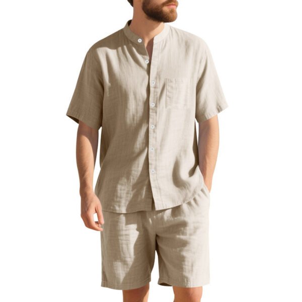 American Linen Suit Men's Summer Two-piece Suit Henry Collar Beach - Image 8