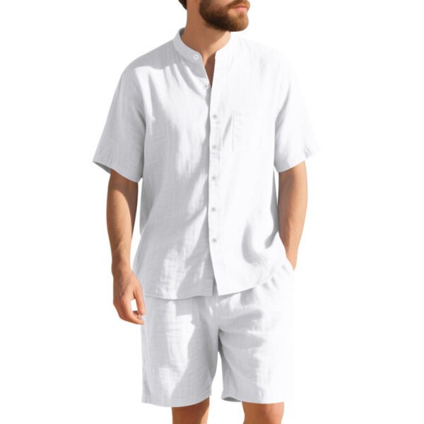 American Linen Suit Men's Summer Two-piece Suit Henry Collar Beach - Image 11
