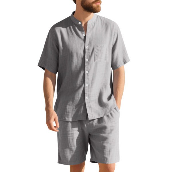 American Linen Suit Men's Summer Two-piece Suit Henry Collar Beach - Image 9
