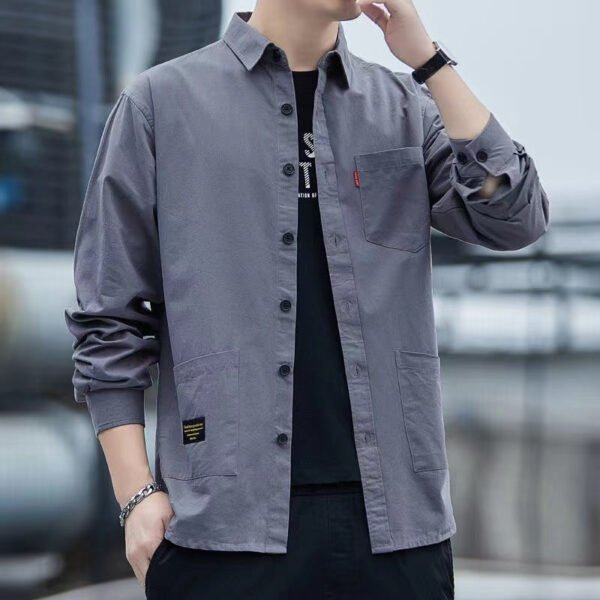 Casual Lapel Long Sleeve Shirt With Pockets Spring And Autumn Jacket Shirt Men's Tops - Image 4