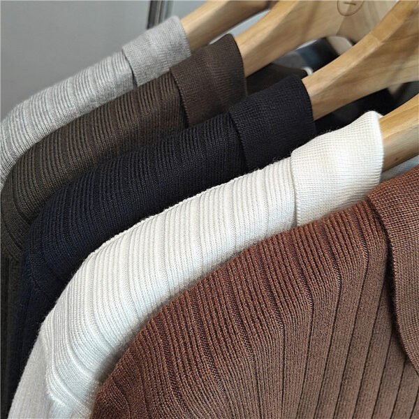 Lightly Mature Spring And Autumn Stripes Lapel Boys Texture Loose Elastic Knitted Sweater - Image 4